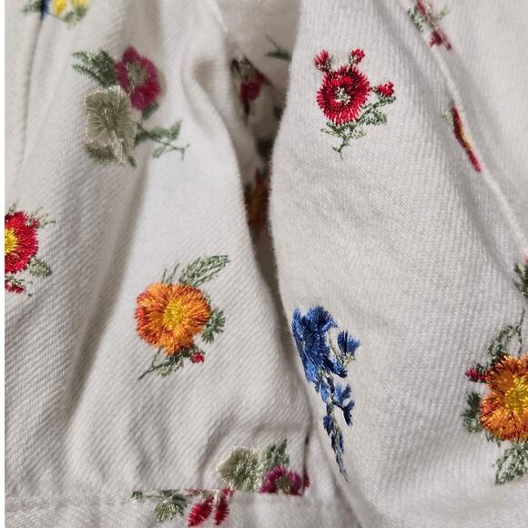 Alice + Olivia Renee Floral Embroidered White Cropped Denim Jean Jacket Small - Picture 5 of 7